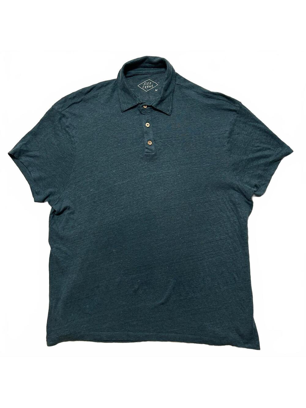 Alex Crane Short Sleeve 100% European Linen Polo Shirt Men’s M Blue Green Casual